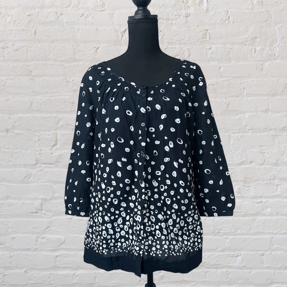 Croft & Barrow Black & White Button Down Top Size Large